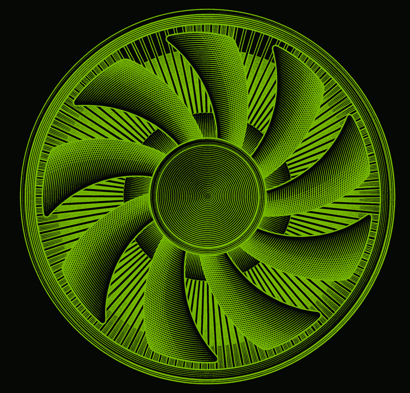 Engraved plate of a GPU cooling fan rotor